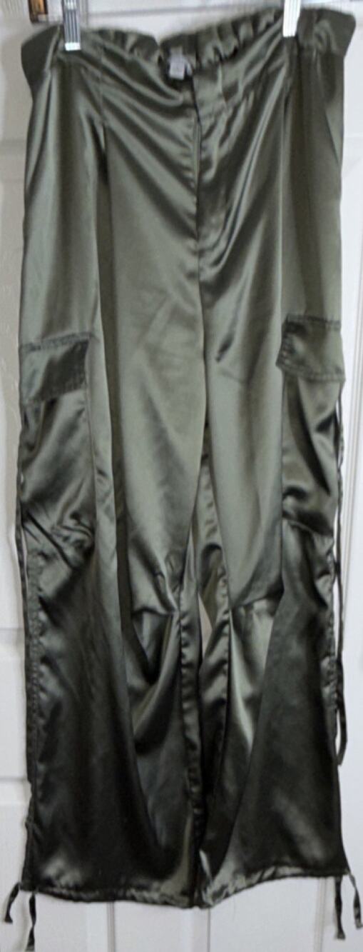 Orange Kiss Essentials Olive Green Satin Lounge Pants Women's Size L